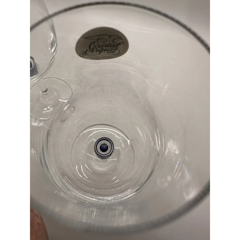 Pair Cristal d'Arques Courvoisier Blue Stem Lead Crystal Wine Glasses France